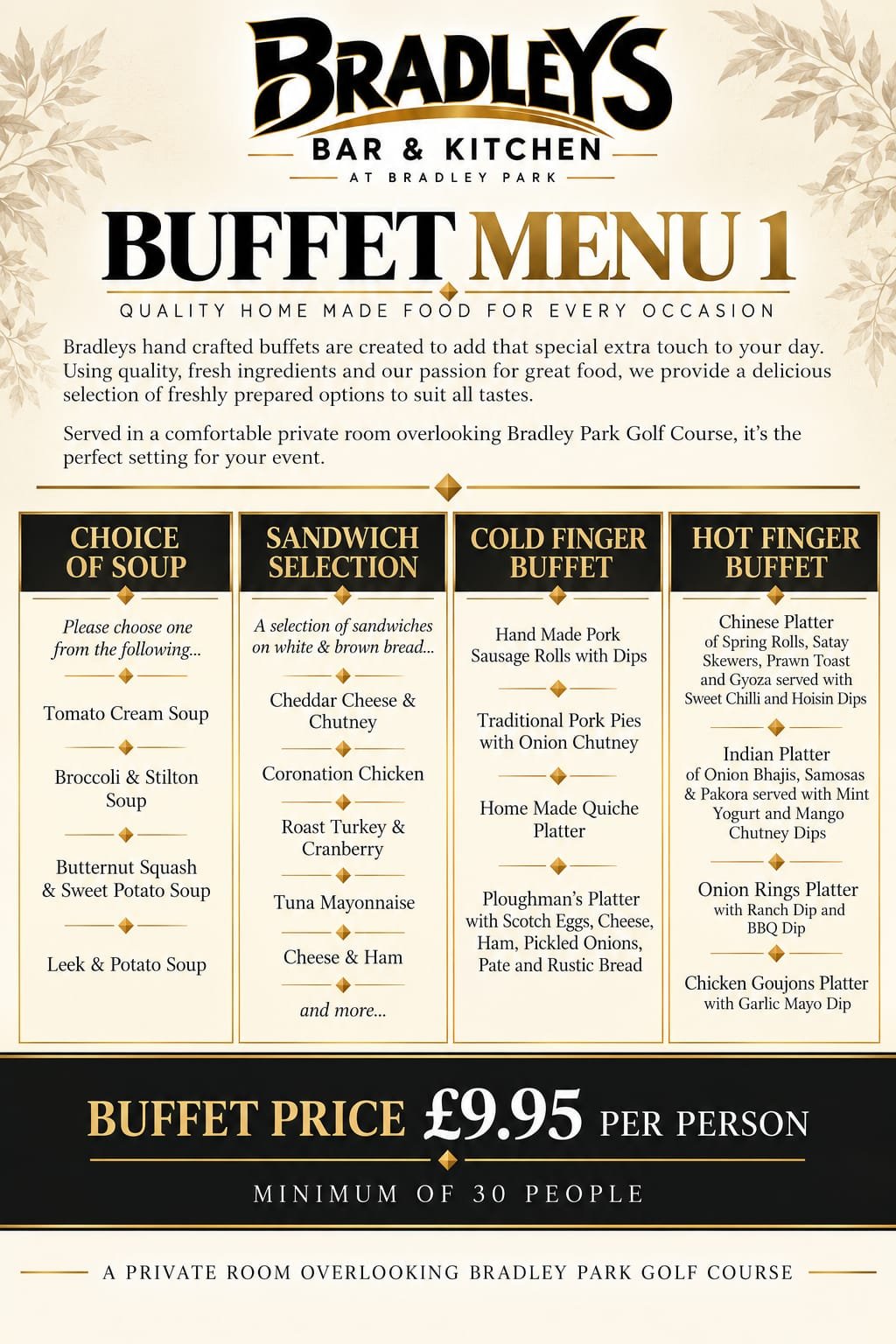 Bradleys buffet menu 1
